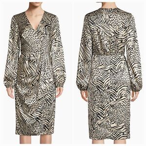 Jay Godfrey Size 14 Brown Black Zebra Cheetah Animal Print Dress READ